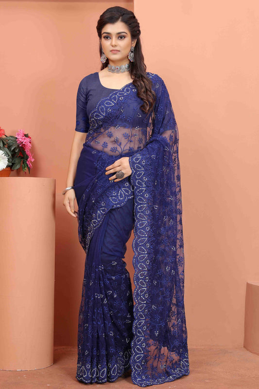 Navy Blue Colour Net Designer Saree SD1090518