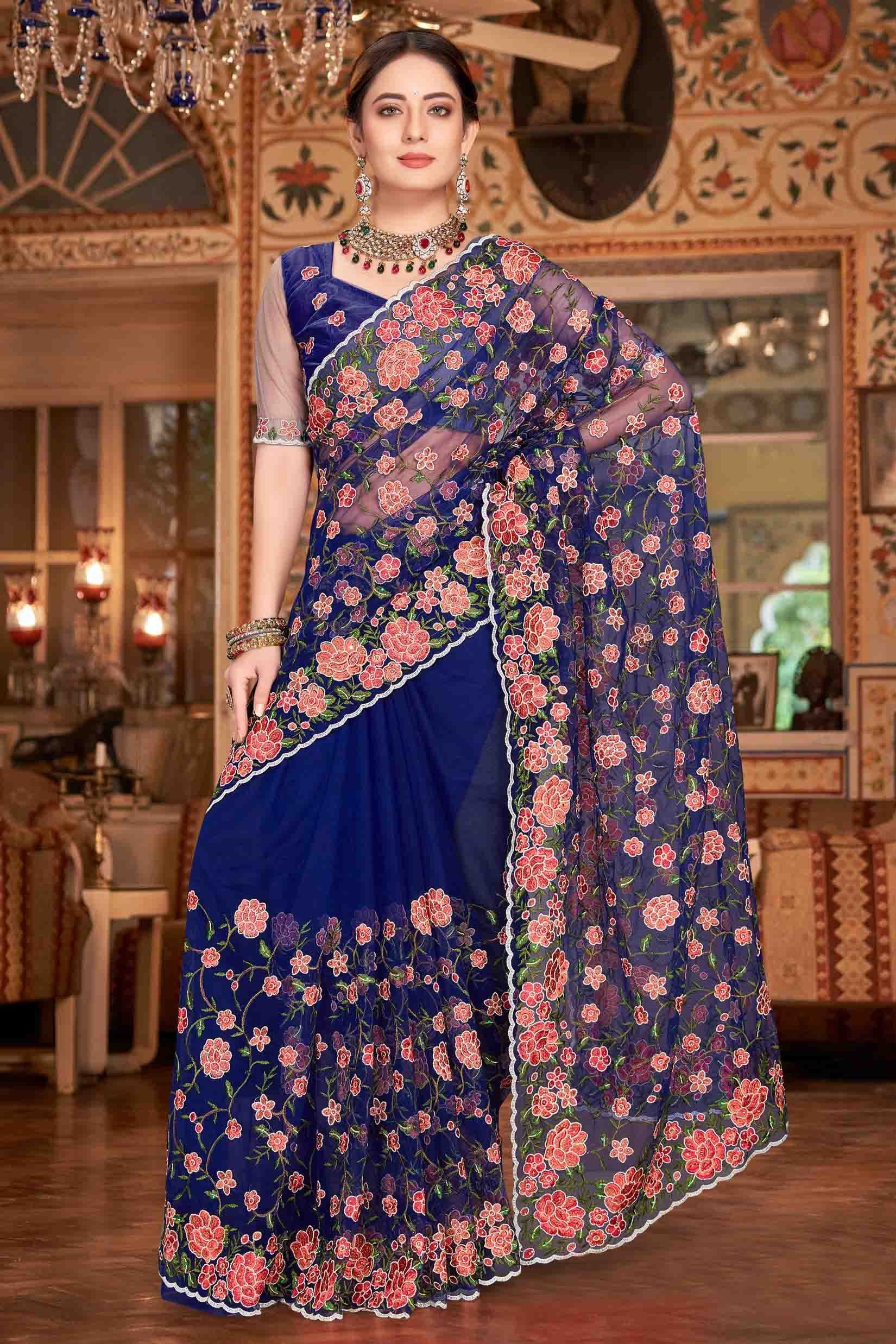 Navy Blue Colour Net Designer Saree SD1090530