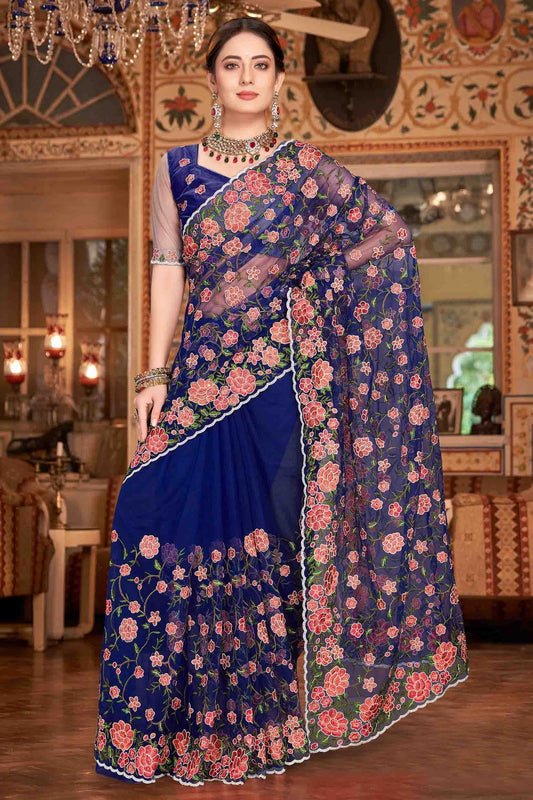 Navy Blue Colour Net Designer Saree SD1090530