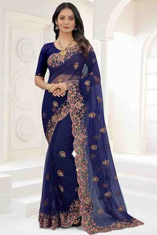 Navy Blue Colour Net Designer Saree SD1090541