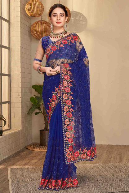 Navy Blue Colour Net Designer Saree SD1090589