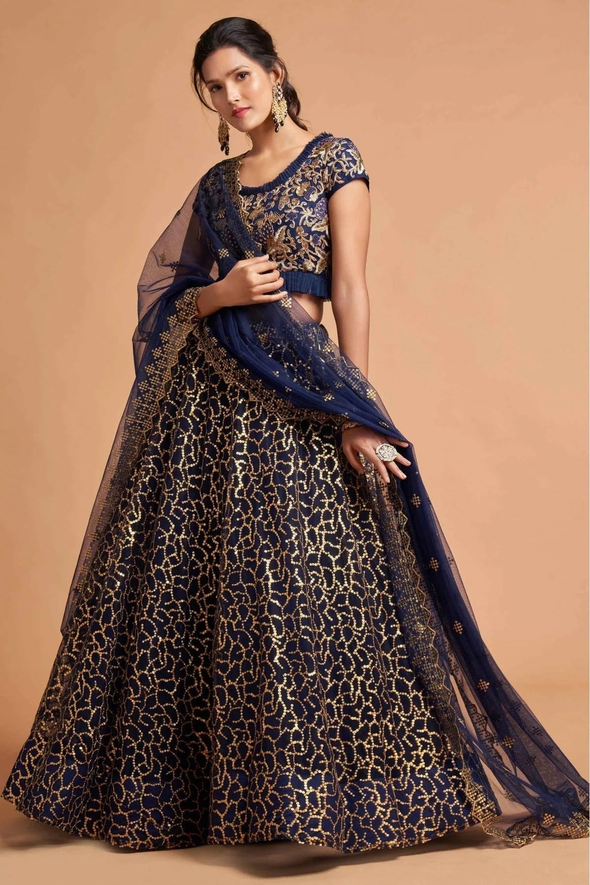 Navy Blue Colour Net Lehenga Choli LC1010119