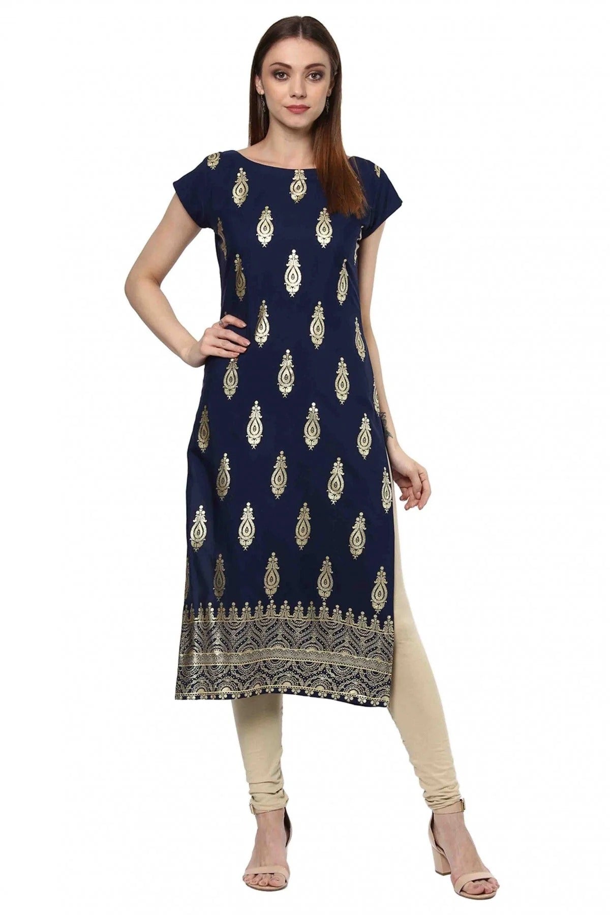 Navy Blue Colour Plus Size Crepe Straight Kurti KR1060198 A