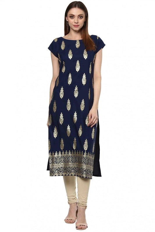 Navy Blue Colour Plus Size Crepe Straight Kurti KR1060198