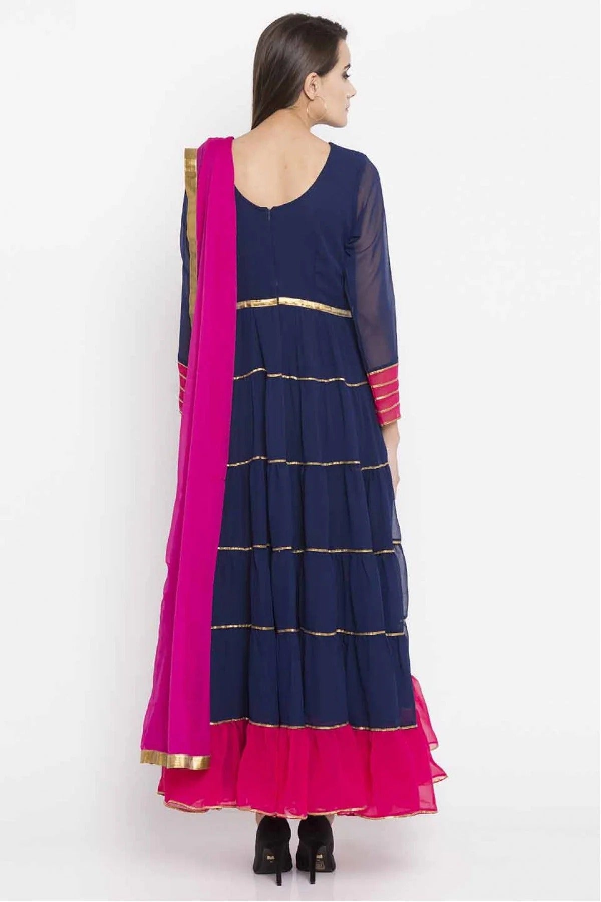 Navy Blue Colour Plus Size Faux Georgette Churidar Suit BW1070173 A