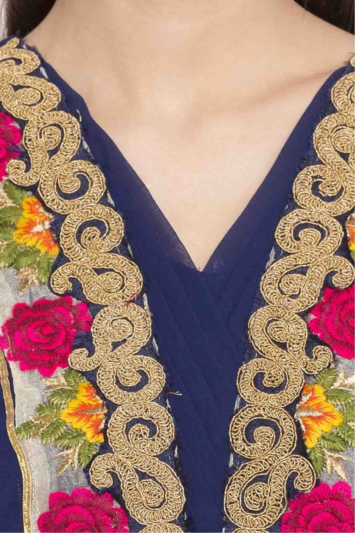 Navy Blue Colour Plus Size Faux Georgette Churidar Suit BW1070173 B