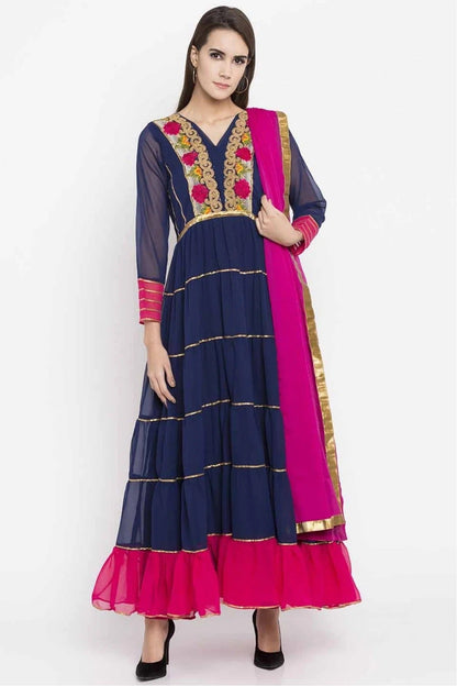 Navy Blue Colour Plus Size Faux Georgette Churidar Suit BW1070173