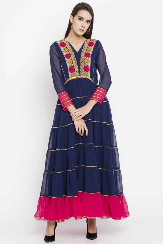 Navy Blue Colour Plus Size Faux Georgette Kurti KR1070440