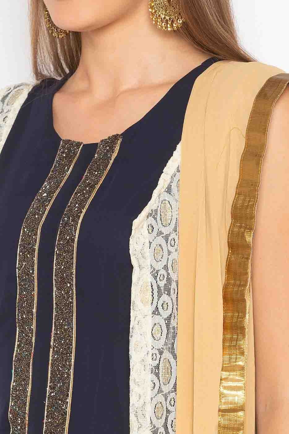 Navy Blue Colour Plus Size Georgette Embroidery Anarkali Suit BW1070228 B