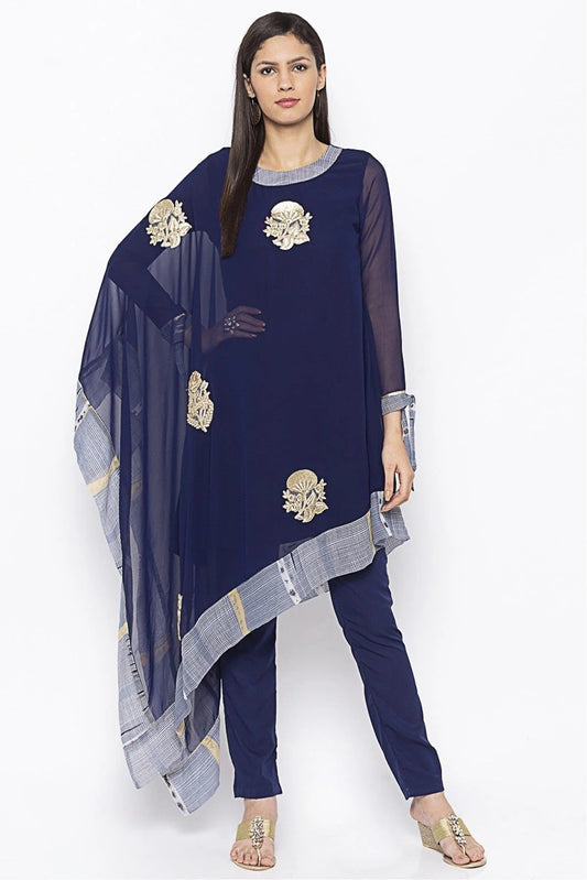Navy Blue Colour Plus Size Georgette Embroidery Kurti KR1070638