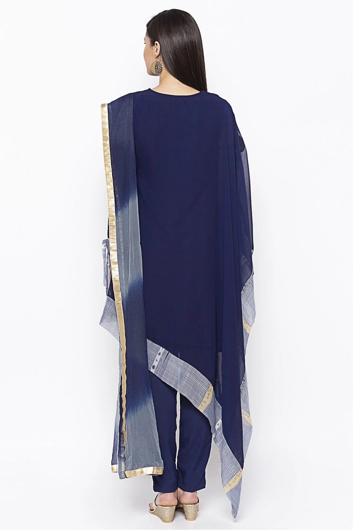 Navy Blue Colour Plus Size Georgette Embroidery Pant Style Suit BW1070308 A