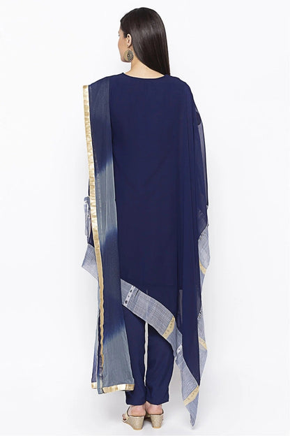 Navy Blue Colour Plus Size Georgette Embroidery Pant Style Suit BW1070308 A