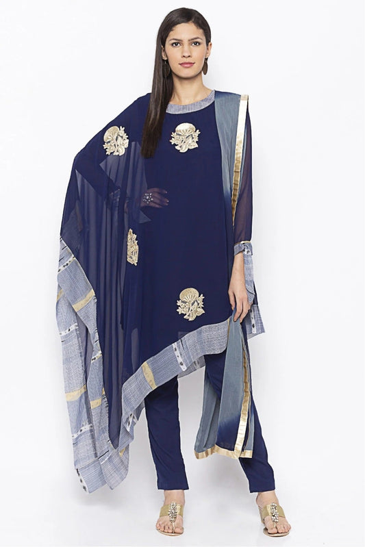 Navy Blue Colour Plus Size Georgette Embroidery Pant Style Suit BW1070308