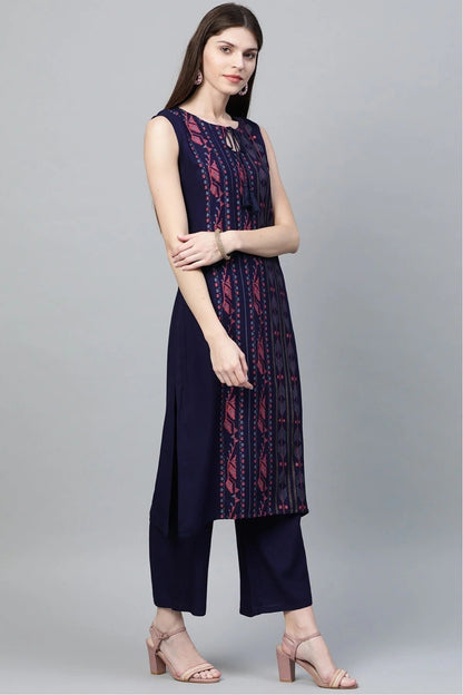 Navy Blue Colour Plus Size Rayon Straight Kurti KR1060223 A