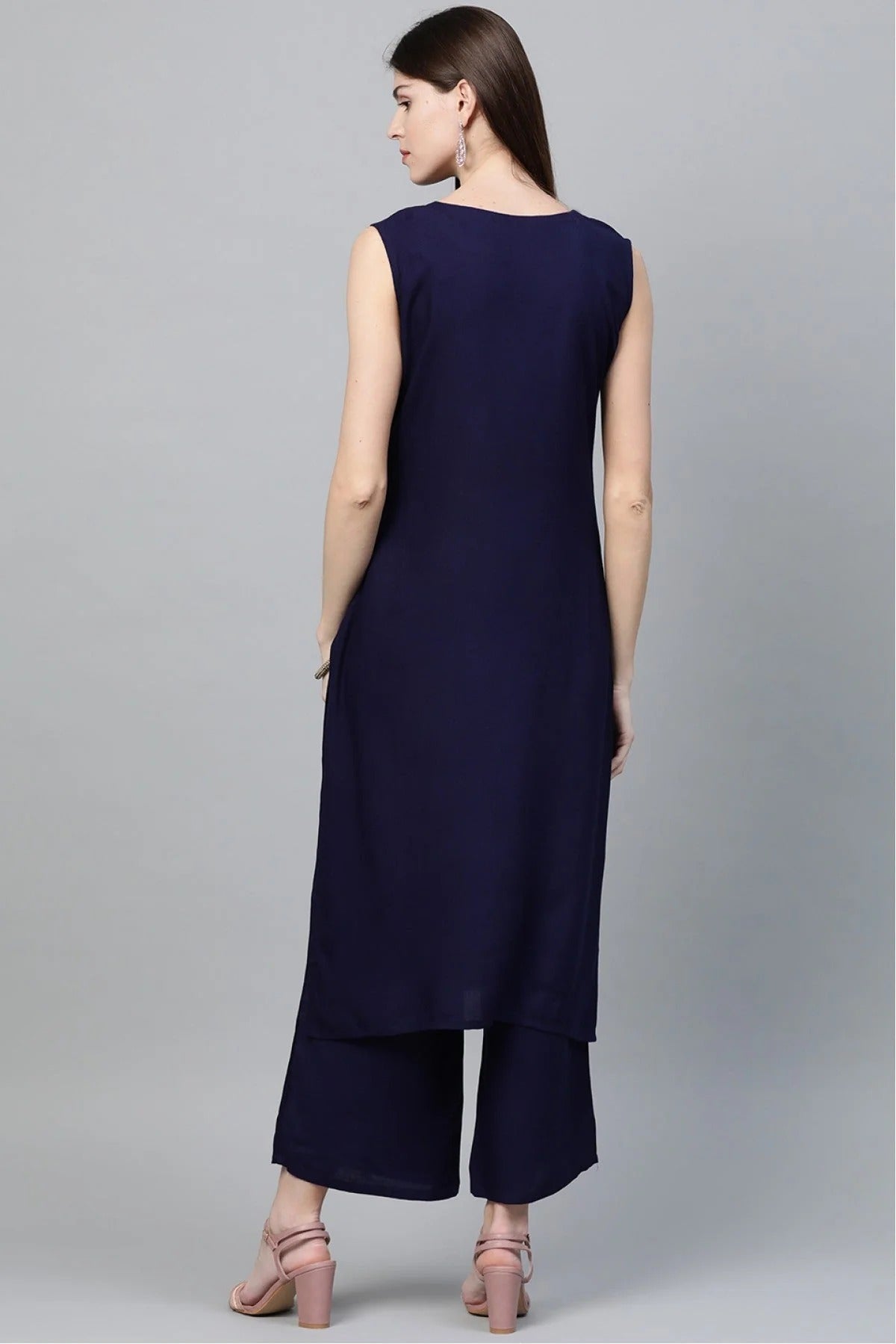 Navy Blue Colour Plus Size Rayon Straight Kurti KR1060223 B