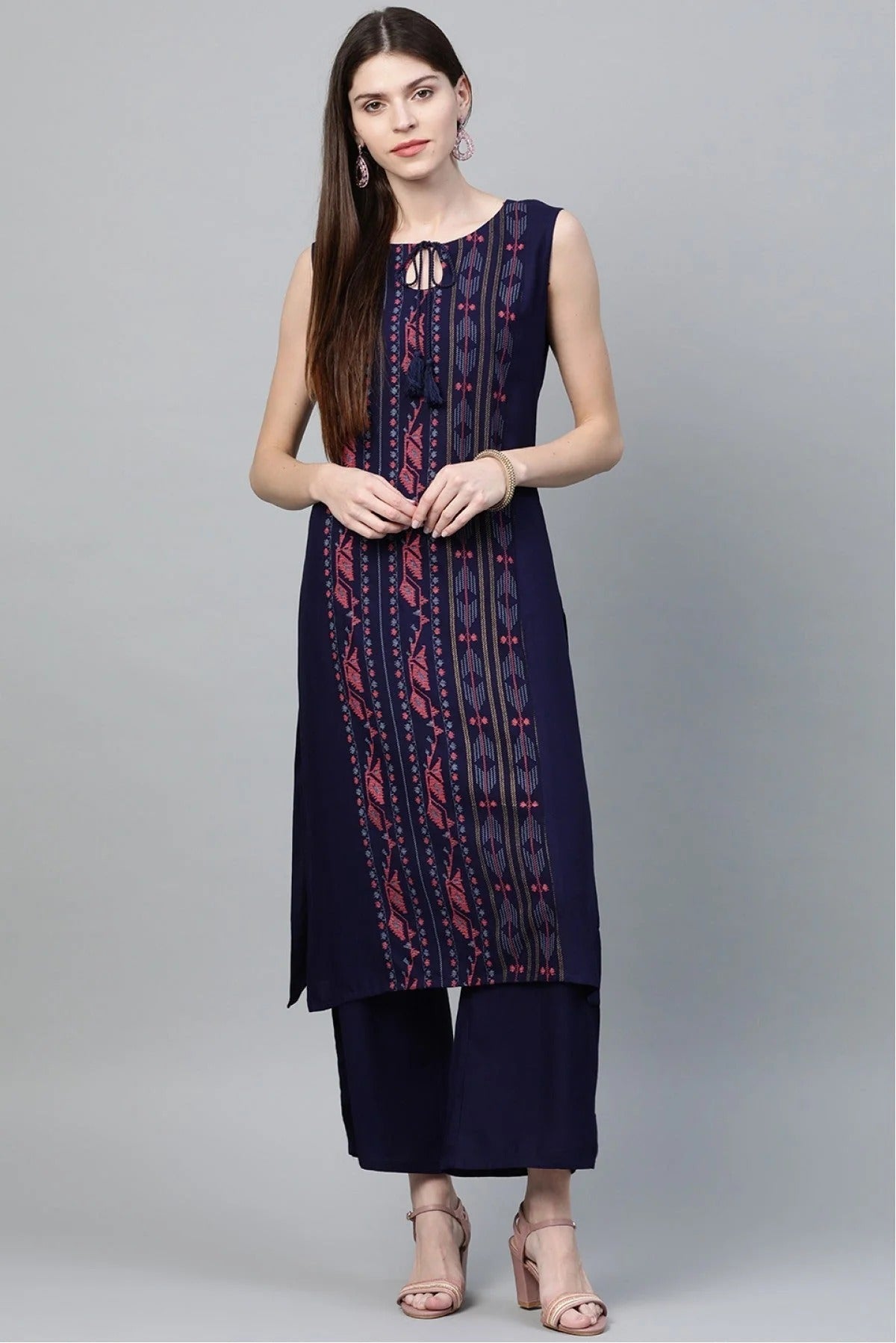 Navy Blue Colour Plus Size Rayon Straight Kurti KR1060223
