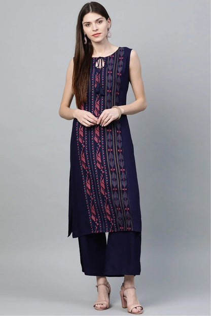 Navy Blue Colour Plus Size Rayon Straight Kurti KR1060223