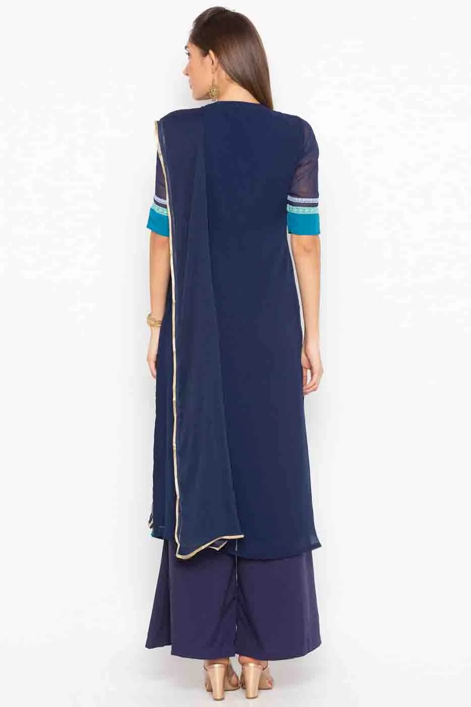 Navy Blue Colour Plus Size Stitched Georgette Embroidery Palazzo Pant Suit BW1070225 A