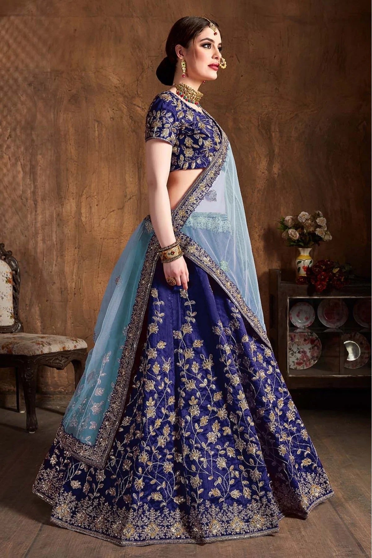 Navy Blue Colour Raw Silk Lehenga Choli LC1010060 A