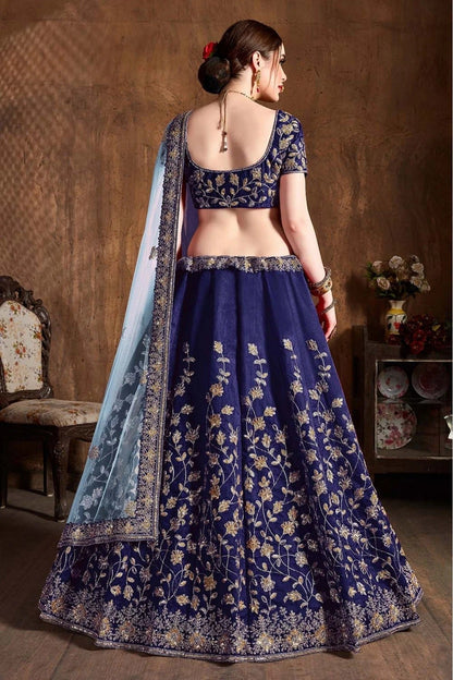 Navy Blue Colour Raw Silk Lehenga Choli LC1010060 B