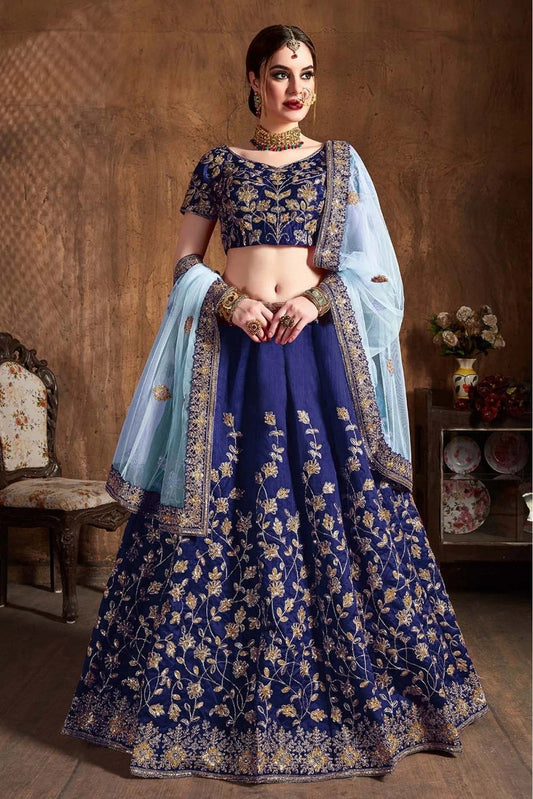 Navy Blue Colour Raw Silk Lehenga Choli LC1010060