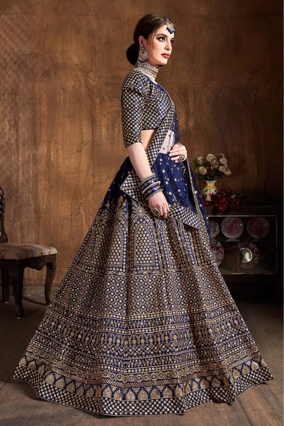 Navy Blue Colour Raw Silk Lehenga Choli LC1010067 A