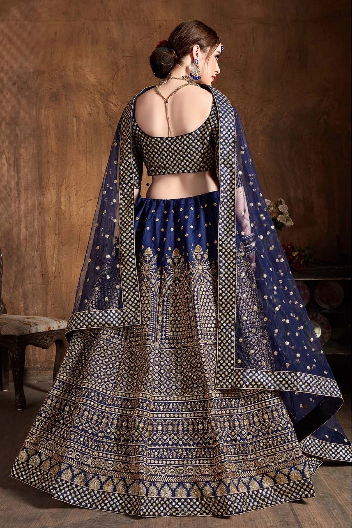 Navy Blue Colour Raw Silk Lehenga Choli LC1010067 B