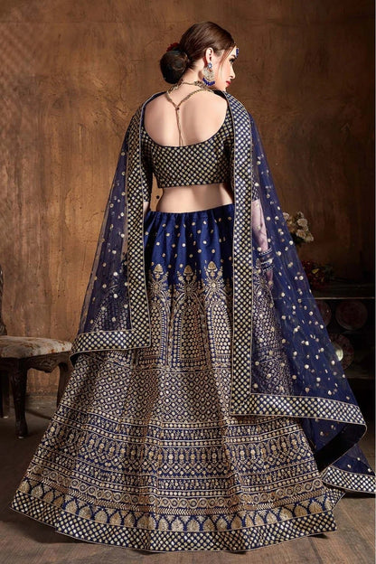 Navy Blue Colour Raw Silk Lehenga Choli LC1010067 B