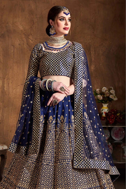 Navy Blue Colour Raw Silk Lehenga Choli LC1010067 C