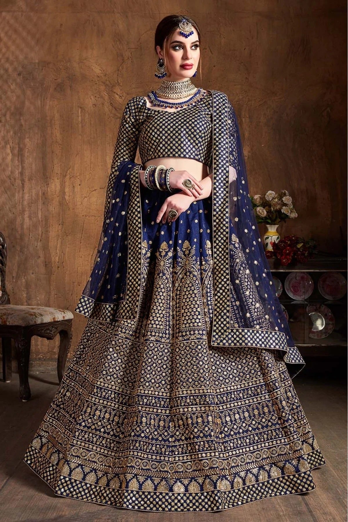 Navy Blue Colour Raw Silk Lehenga Choli LC1010067