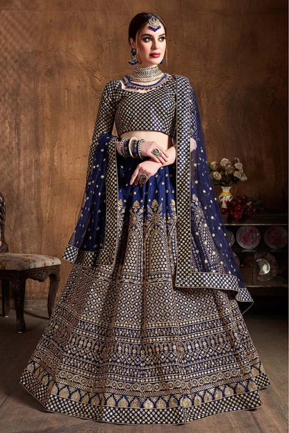 Navy Blue Colour Raw Silk Lehenga Choli LC1010067