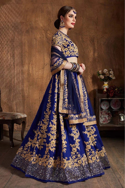Navy Blue Colour Raw Silk Lehenga Choli LC1010070 A