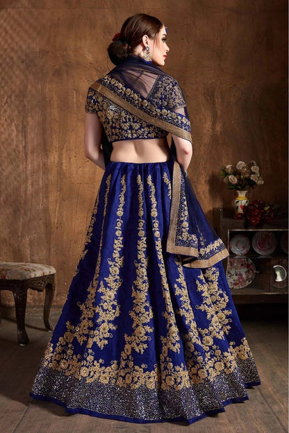 Navy Blue Colour Raw Silk Lehenga Choli LC1010070 B