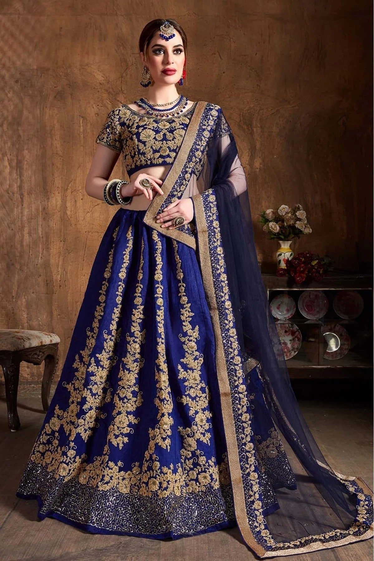 Navy Blue Colour Raw Silk Lehenga Choli LC1010070