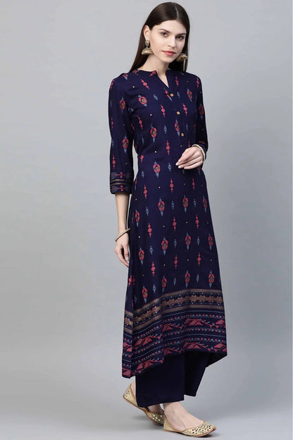 Navy Blue Colour Rayon Foil Print Kurta With Palazzo KR1060030 B