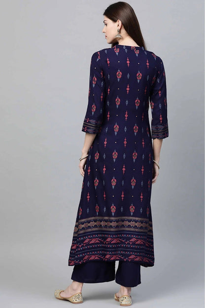Navy Blue Colour Rayon Foil Print Kurta With Palazzo KR1060030 C