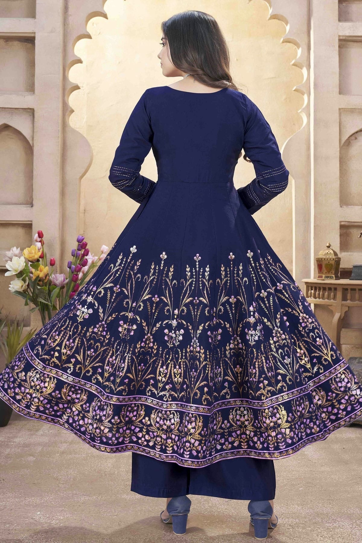 Navy Blue Colour Roman Silk Stitched Suit SS1112893 A