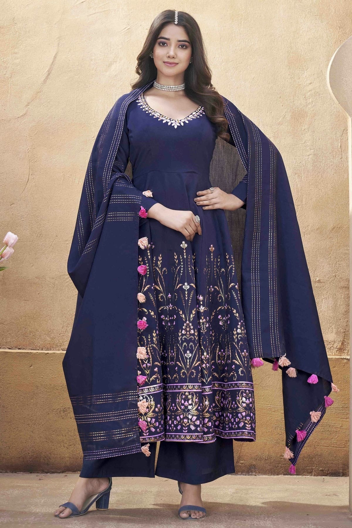 Navy Blue Colour Roman Silk Stitched Suit SS1112893