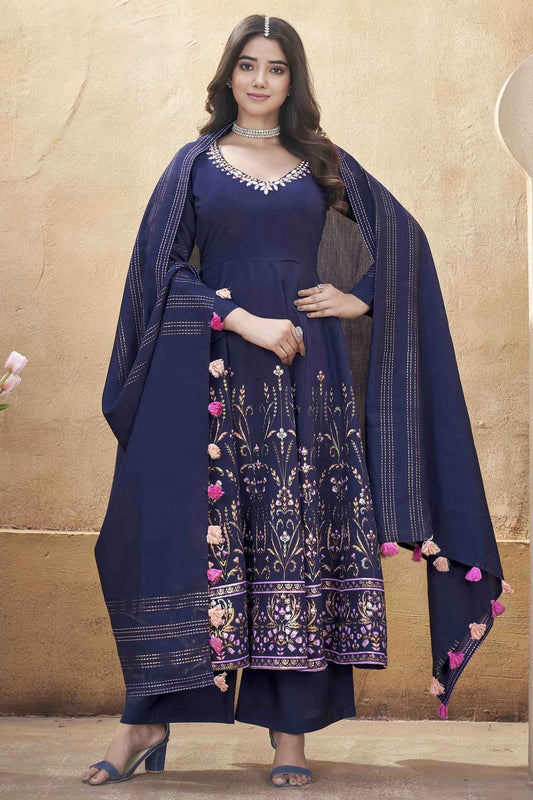 Navy Blue Colour Roman Silk Stitched Suit SS1112893