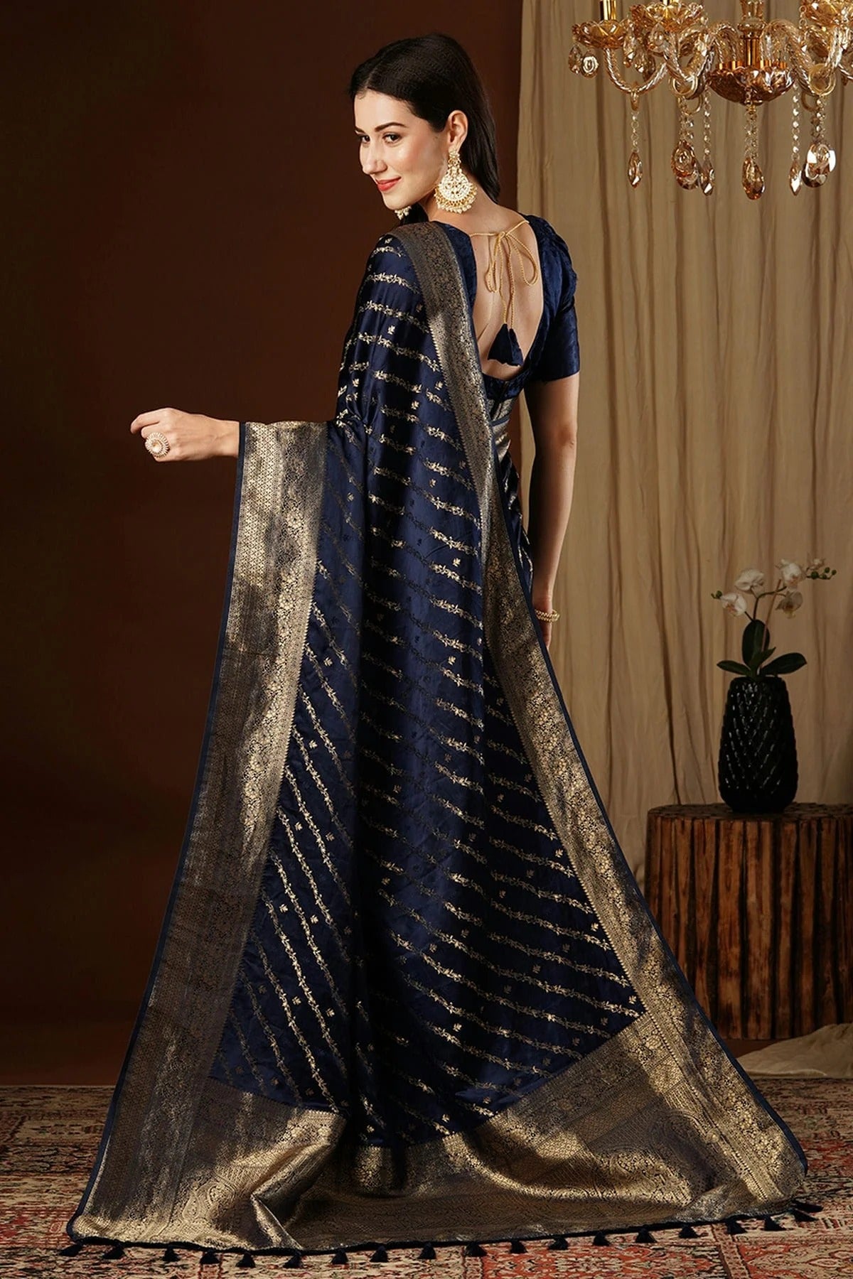 Navy Blue Colour Satin Silk Traditional Saree SD1112143 A