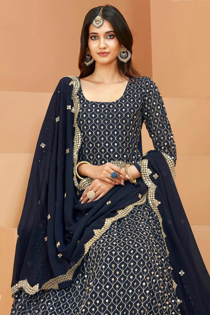 Navy Blue Colour Semi Stitched Faux Georgette Anarkali Suit SM1050411 A
