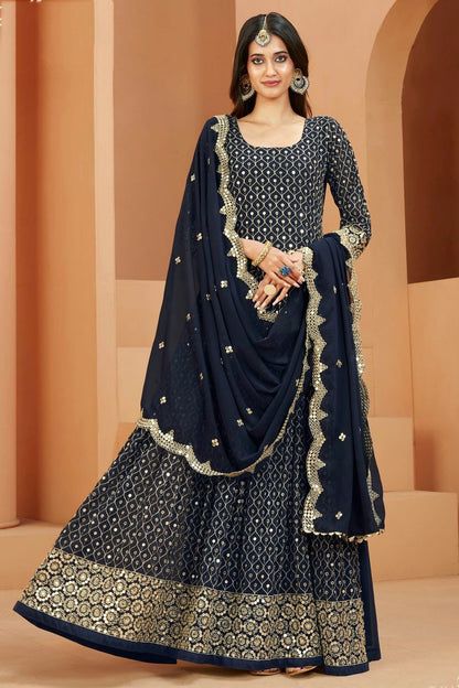 Navy Blue Colour Semi Stitched Faux Georgette Anarkali Suit SM1050411