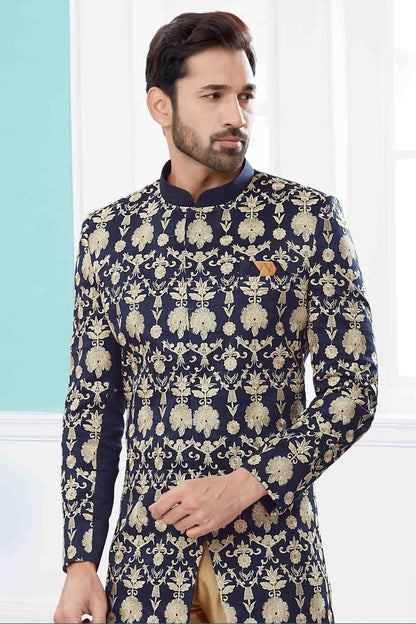 Navy Blue Colour Sherwani In Velvet Fabric SH1040416 A