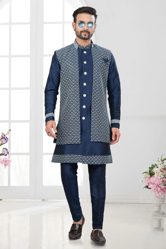 Navy Blue Colour Silk Dupion Sherwani SH1040585