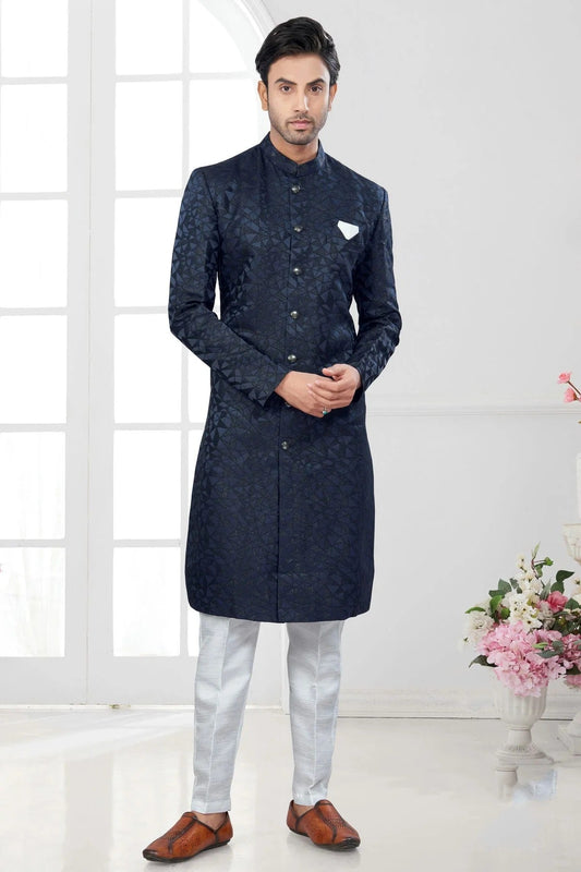 Navy Blue Colour Silk Dupion Sherwani SH1040634