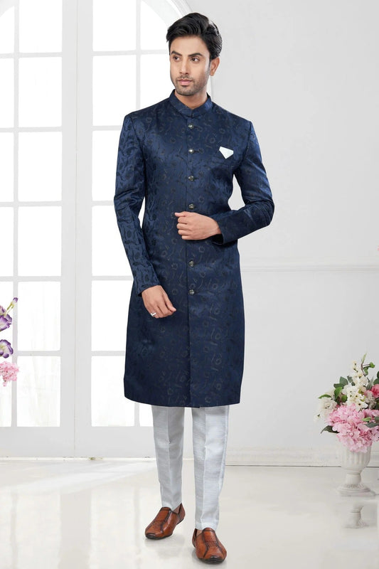 Navy Blue Colour Silk Dupion Sherwani SH1040642