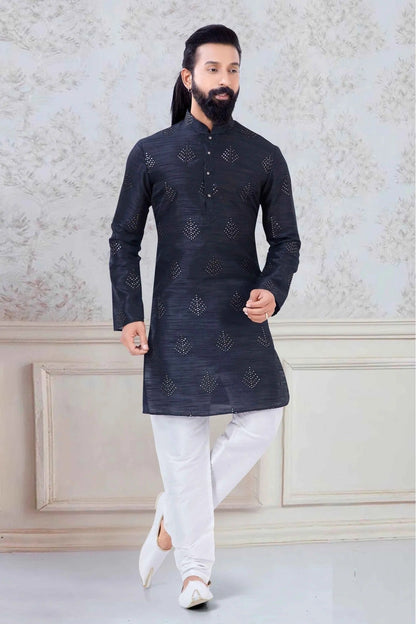Navy Blue Colour Silk Festival Wear Kurta Pajama KP1130043