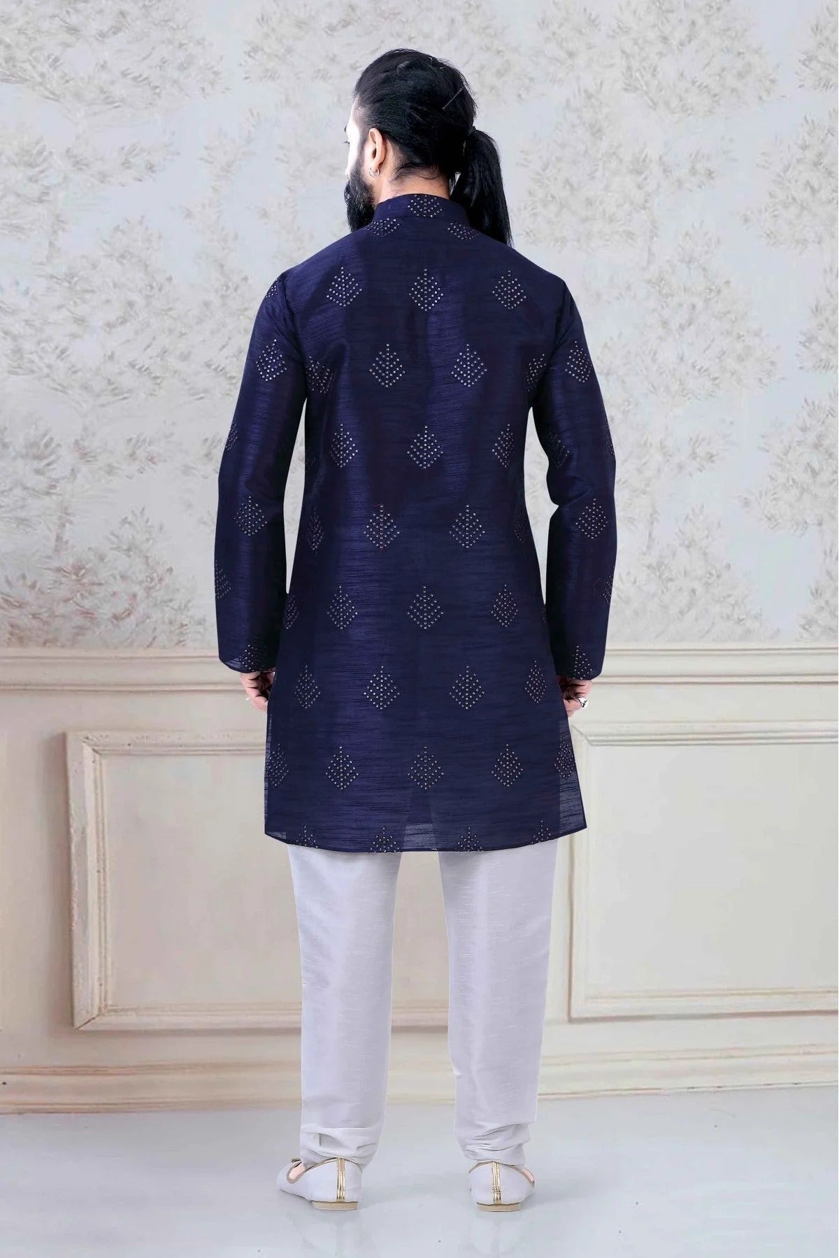 Navy Blue Colour Silk Festival Wear Kurta Pajama KP1130049 A