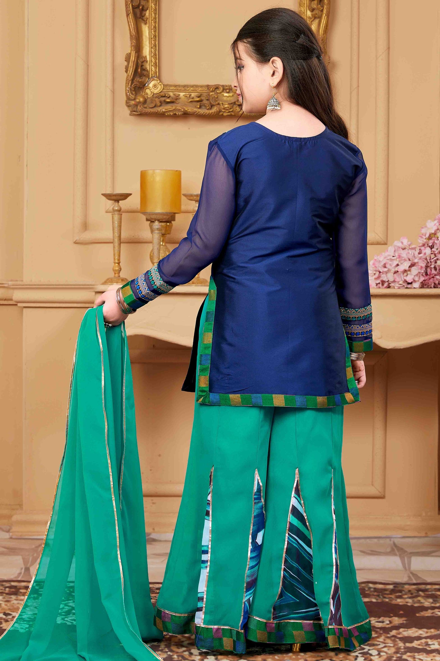 Navy Blue Colour Taffeta Palazzo Pant Suit GW1070777 A