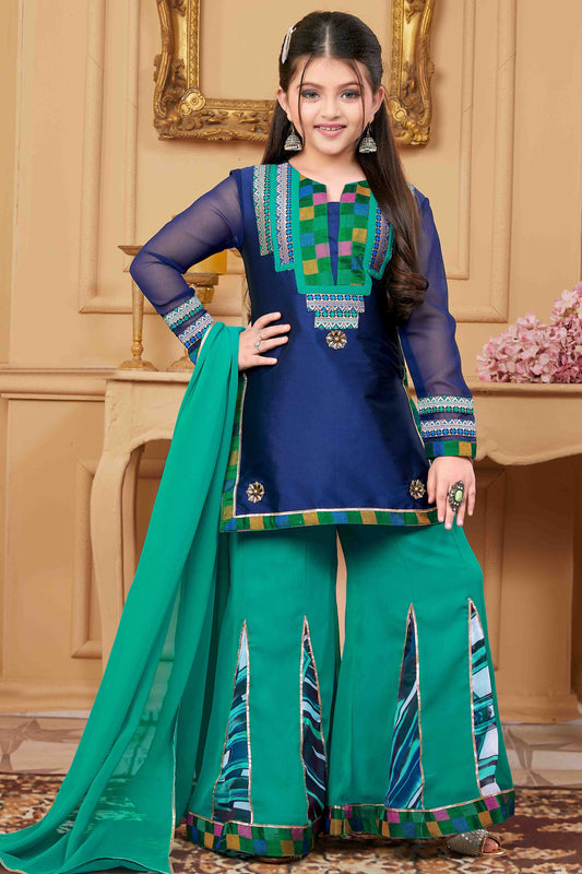 Navy Blue Colour Taffeta Palazzo Pant Suit GW1070777